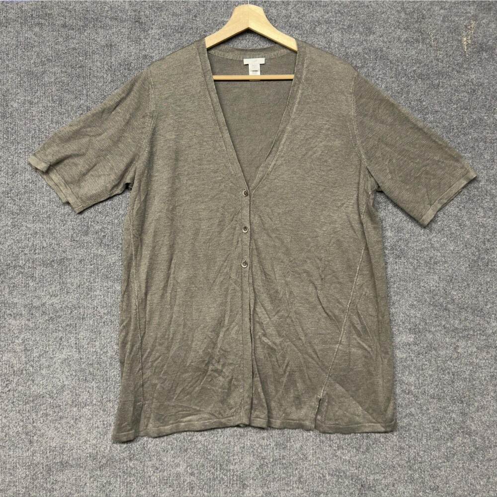 J Jill Button Up Cardigan Womens 1X Green Linen Blend Short Sleeve Button Casual